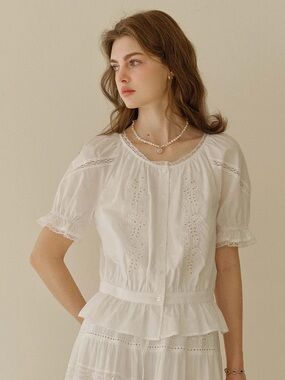 NWT Simple Retro SAMARA ROUND NECK 100% COTTON BLOUSE